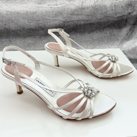 NEW! Filippa Scott Lori Wedding shoe heels 39 8.5 satin ivory crystal - Picture 8 of 10